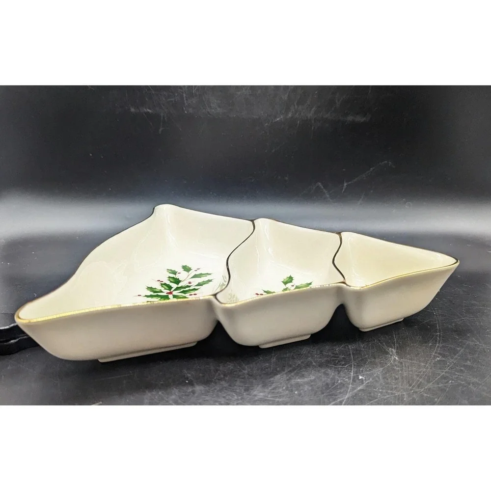 LENOX HOLIDAY Dimension DIVIDED TREE 3 PART DISH Snack Serving Relish